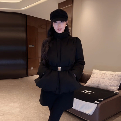 大李plus三星安心95白鹅绒羽绒服女冬季黑色保暖收腰短款上衣外套