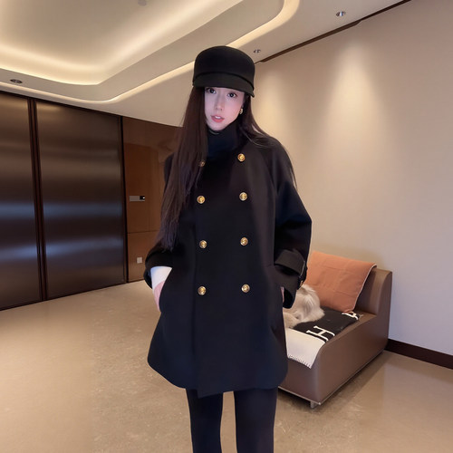 大李plus“30羊绒70澳毛大衣”立领双排扣中长款呢大衣-SD621023