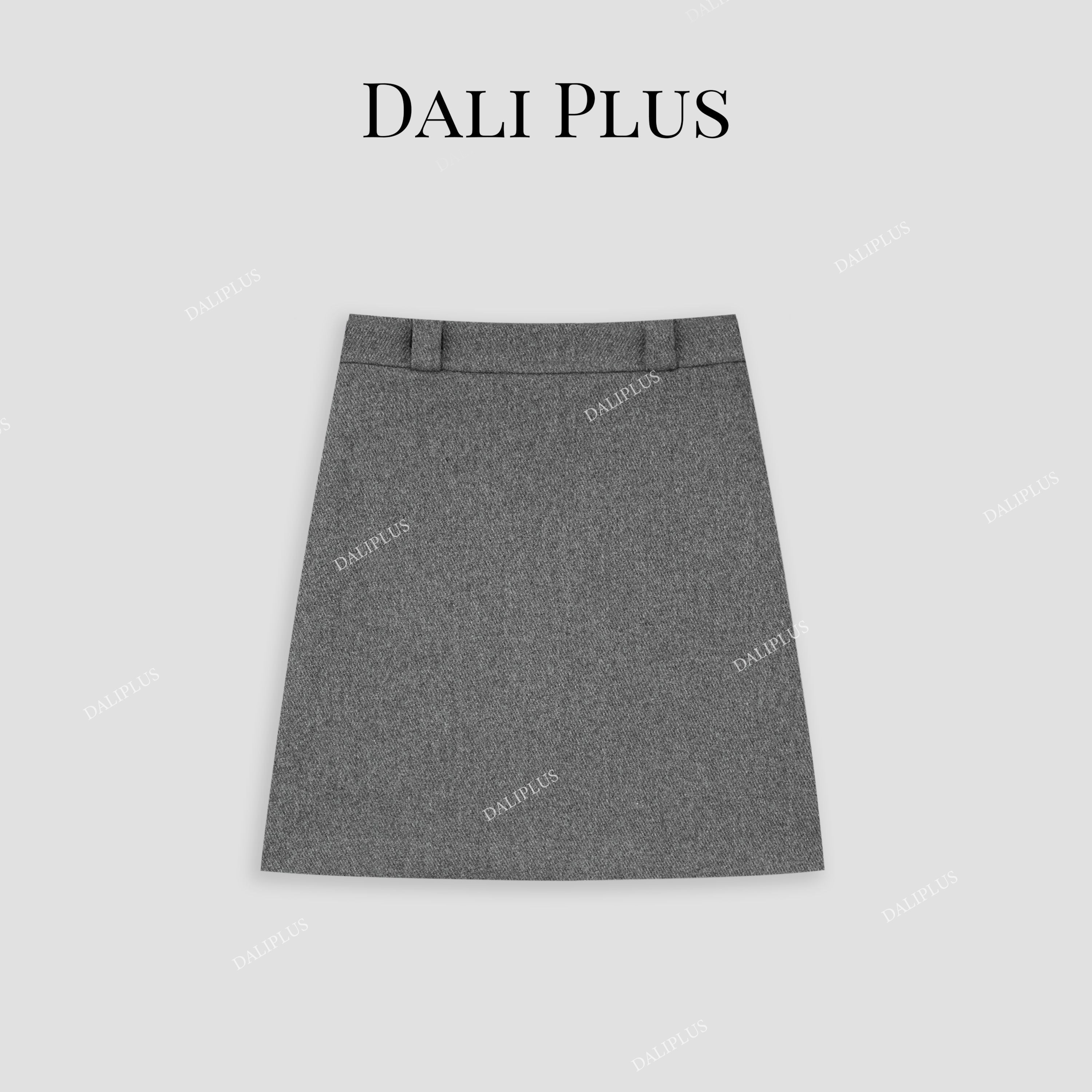 大李plus秋冬时髦穿搭高腰百搭高级灰人字纹羊毛半裙-D4ST0094