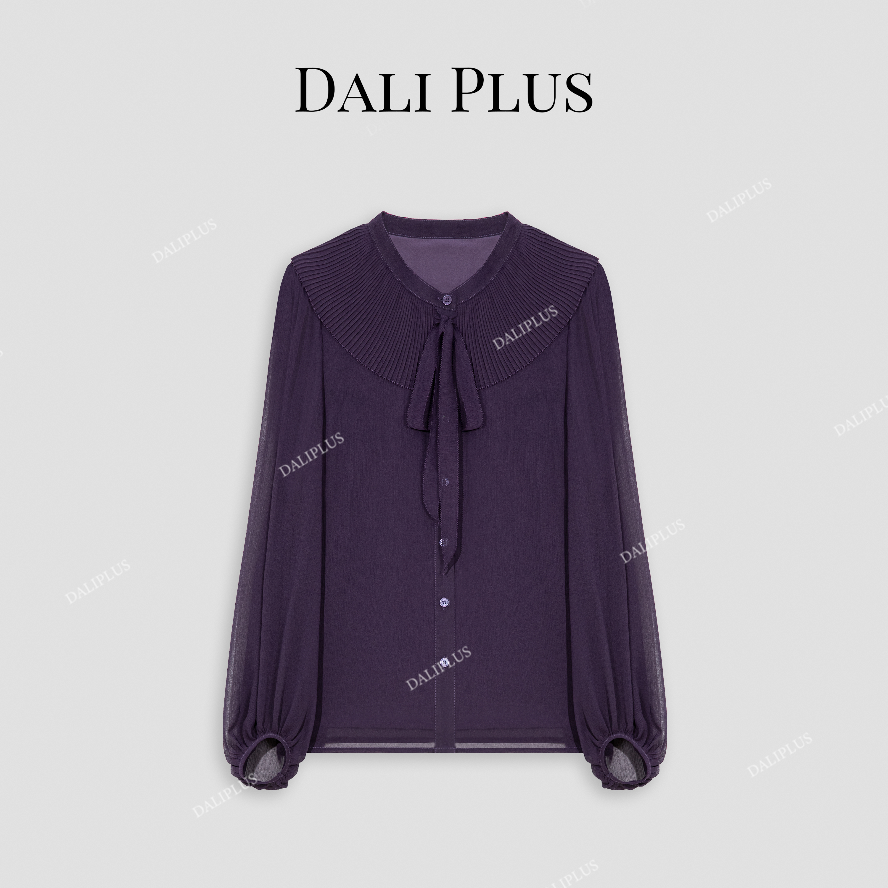大李plus雀紫色牙签褶斗篷式蝴蝶结设计防晒长袖衬衫-D4CH0041