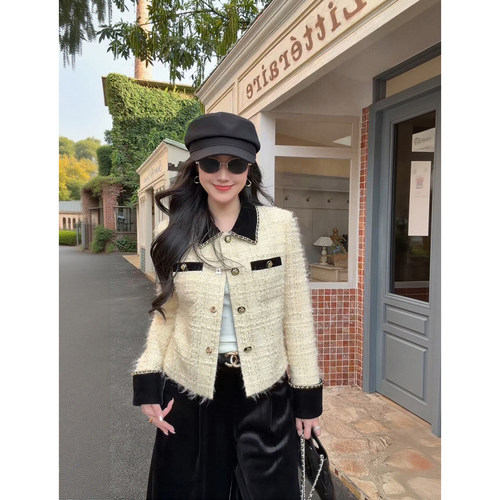 黄色定制拉毛羊毛小香风外套女
