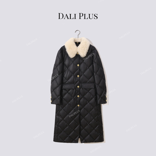 D5MM3062 大李plus 100绵羊皮鹅绒服羽绒服 黑曼巴 羊毛领长款