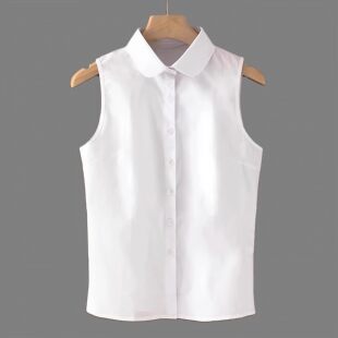 打底衬衣叠穿内搭背心上衣坎肩衬衫 女秋冬法式 打底衫 白色纯棉无袖