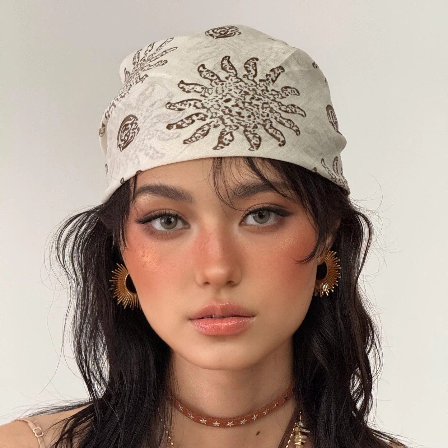 欧阳娜娜同款复古时尚太阳花头巾女街头花包头丝巾高级感潮酷方巾