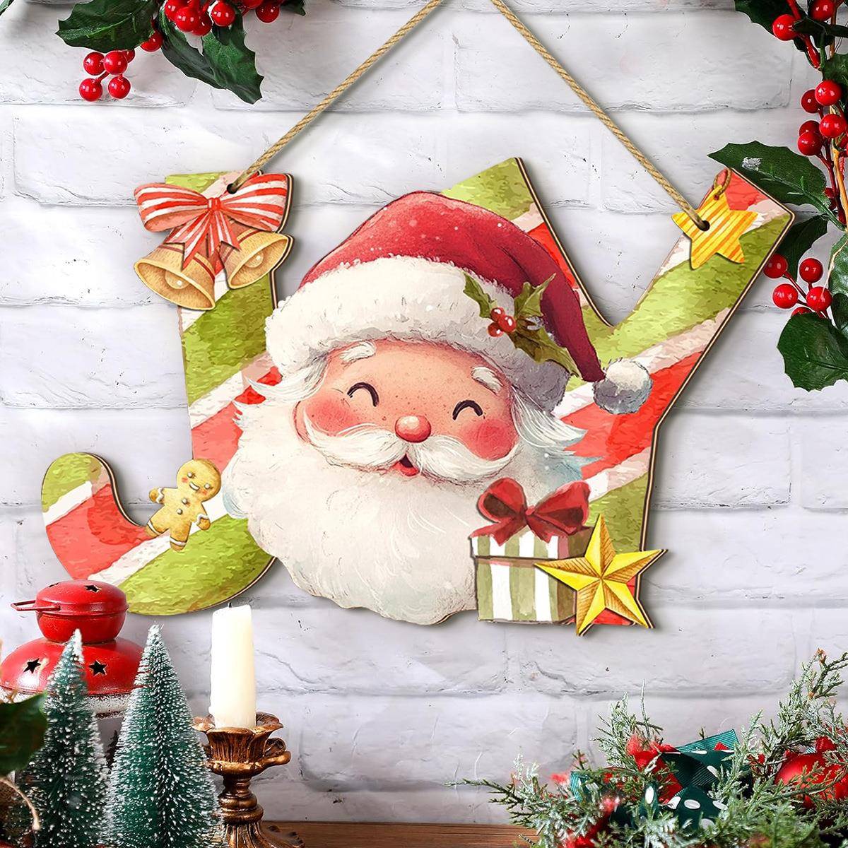 跨境temu新款家居装饰圣诞节圣诞老人joy木质创意装饰牌