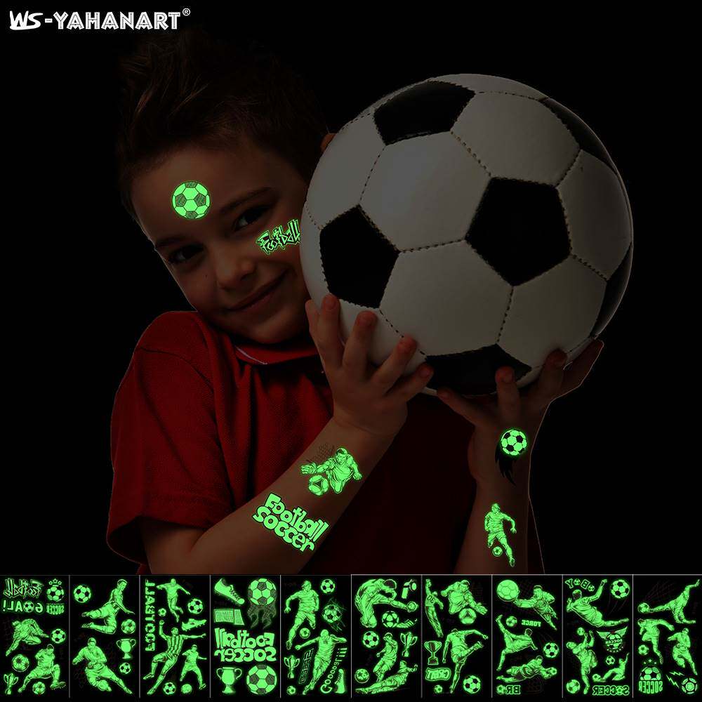 2022新款 儿童体育足球夜光纹身贴脸贴 世界杯防水发光纹身贴纸