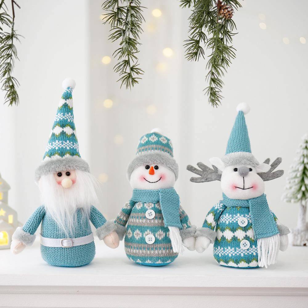 跨境圣诞节装饰品公仔蓝色老人雪人麋鹿可爱布艺玩偶娃娃桌面摆件