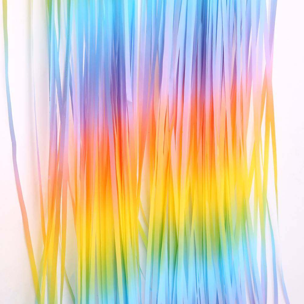 马卡龙七彩雨丝帘 婚礼背景墙浪漫彩条流苏儿童生日派对装饰雨丝