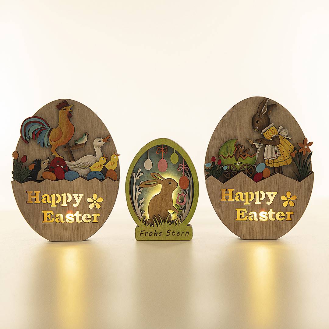 新款复活节木质工艺品兔子摆件 LED蛋北欧家居木制装饰品发光装饰