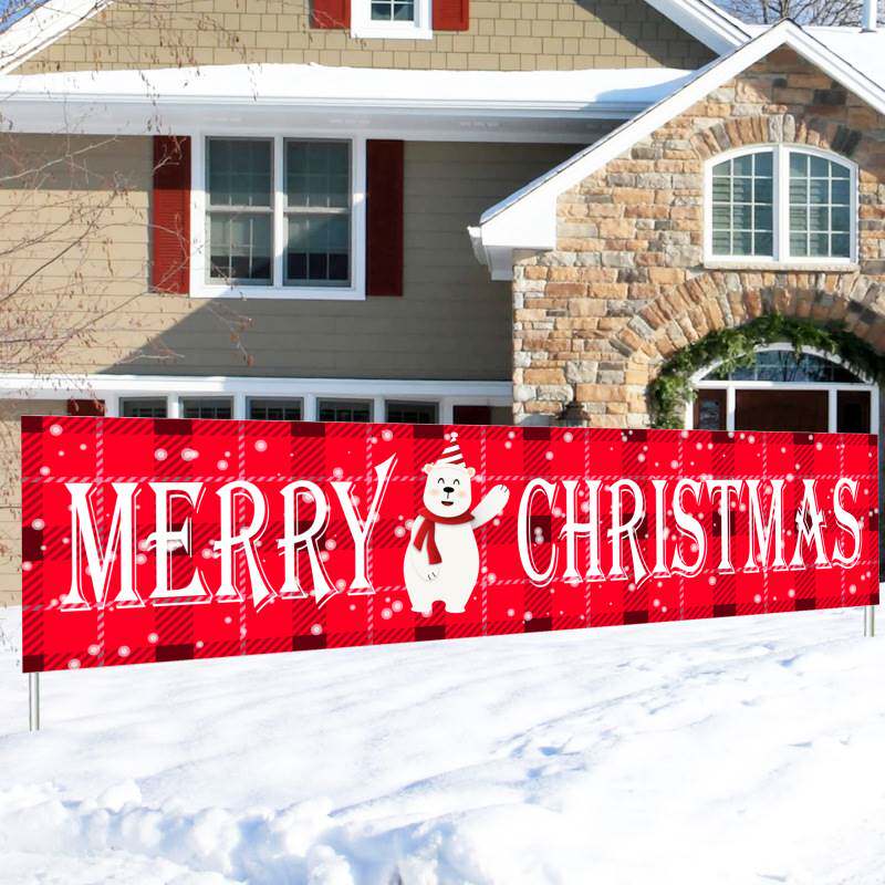新款圣诞条幅挂旗节日装饰品格子横幅圣诞老人麋鹿派对圣诞节横幅