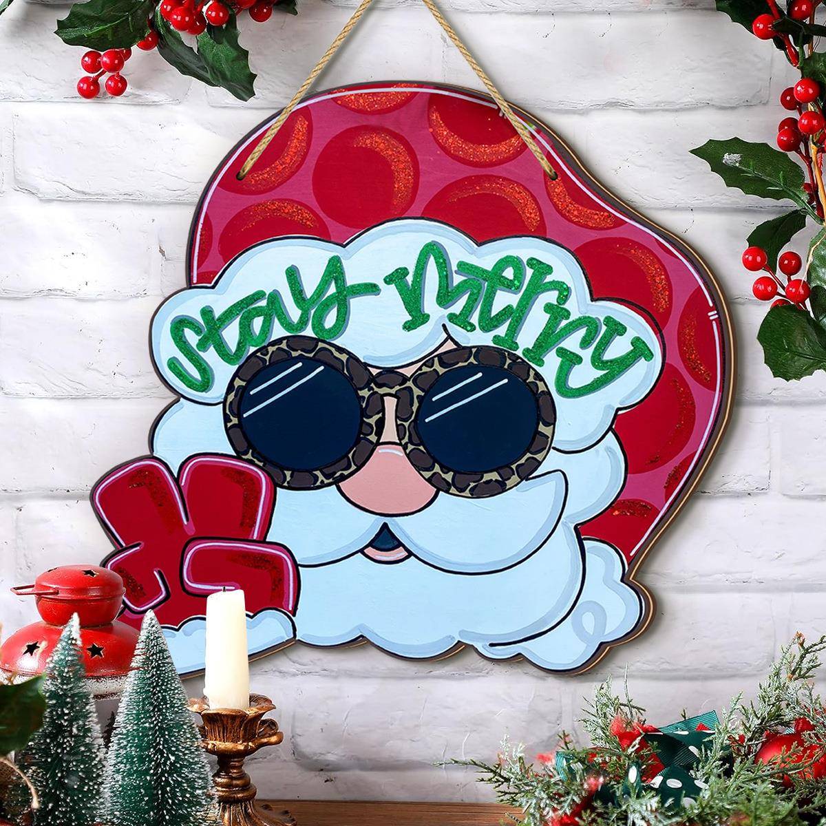 跨境temu新款家居装饰 圣诞节墨镜圣诞老人木质创意装饰牌