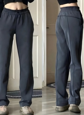 加绒soft瑜伽阔腿裤裤春运动休闲长裤女宽松直筒显腿长