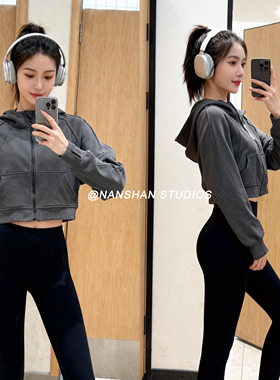 Scba秋冬款加绒女士拉链连帽衫宽松短款保暖运动健身全拉链卫衣