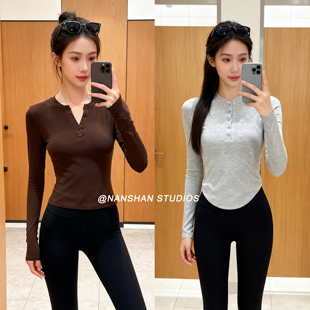 女士坑条打底衫修身同款显瘦针织衫上衣亨利衫Hold Tight速干瑜伽