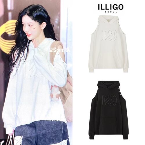 【minju 朴敏珠】somi家 韩国直邮illigo露肩铆钉连帽卫衣ins韩风