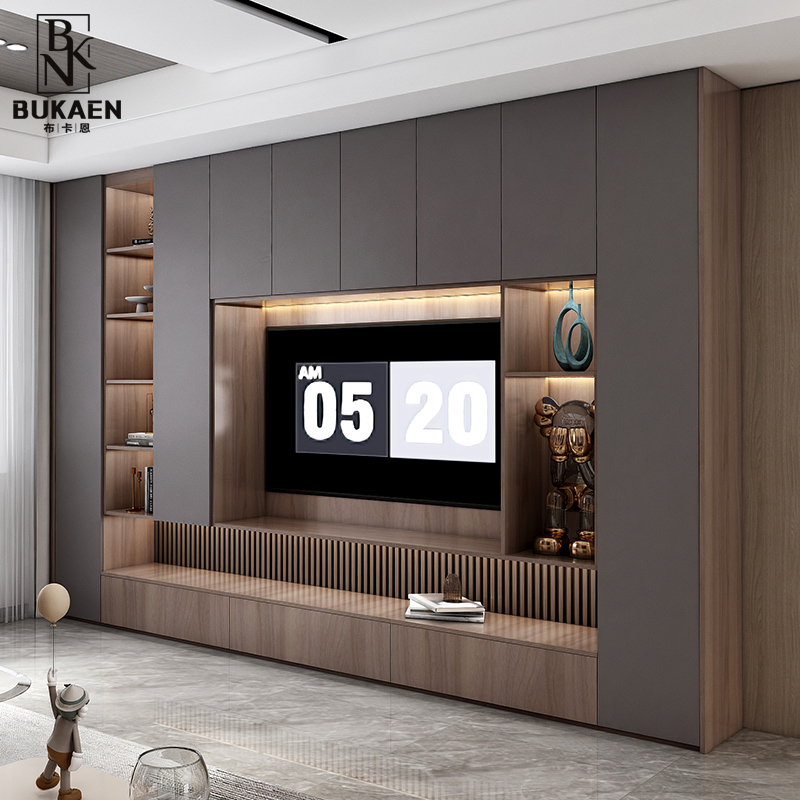轻奢电视柜背景墙一体组合墙柜客厅储物柜组合靠墙背景墙柜子定制