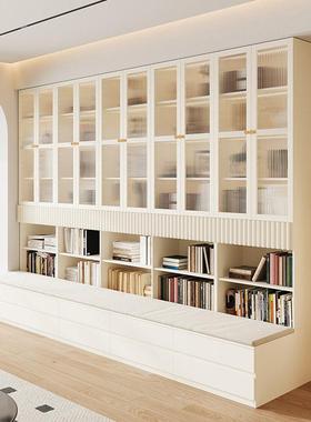 示实木定制卡座书30450柜一墙客厅橡木玻整璃展柜满墙体置储物落