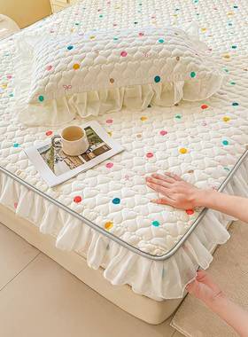 夹棉床带OKL公主风花边款加厚床垫护罩防床罩床垫套滑保三件套防