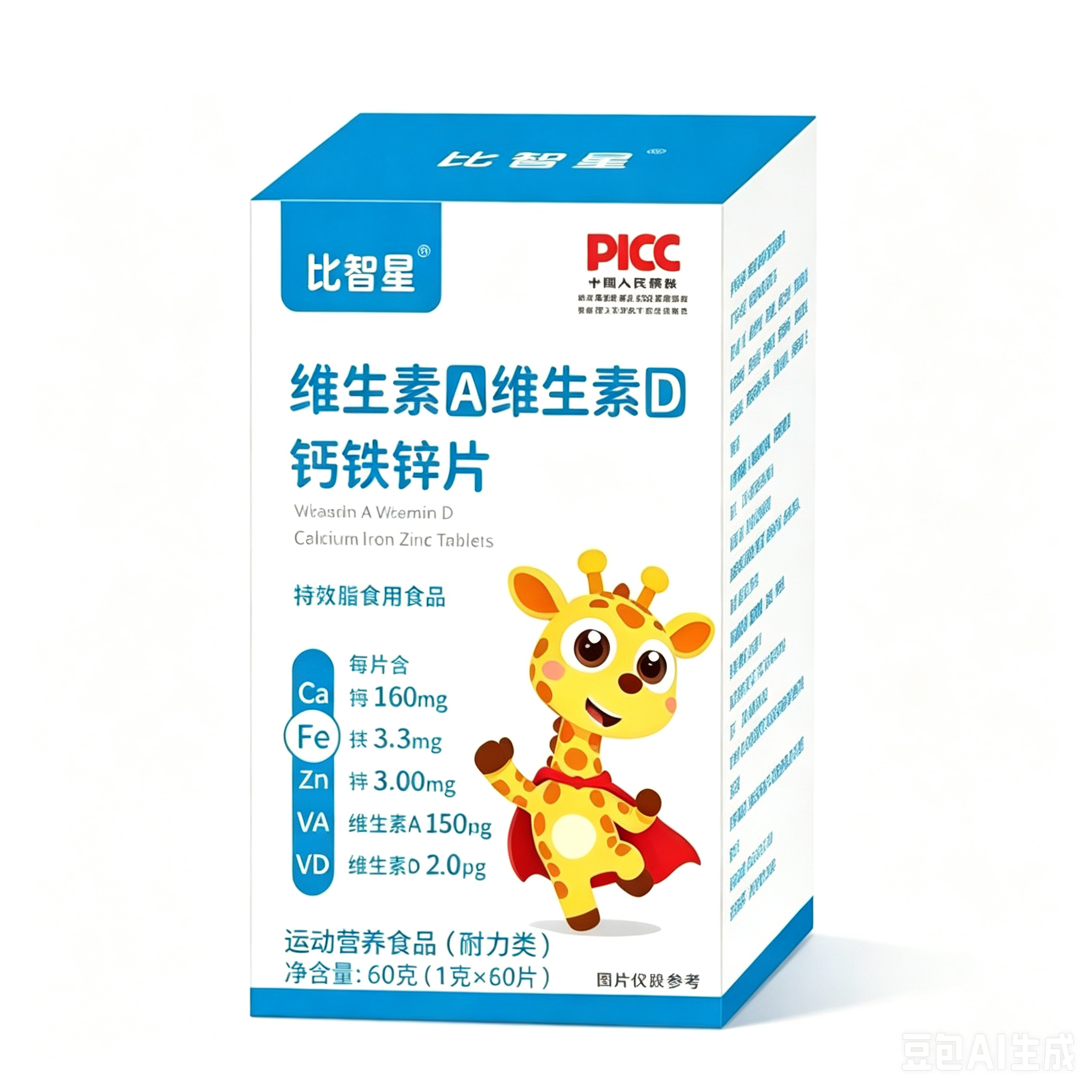 比智星维生素A维生素D钙铁锌片复合维生素学生矿物质多效补充儿童