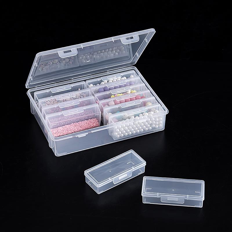 串珠收纳盒散珠小盒子塑料扣盖桌面分格收纳盒透明方形珠子收纳盒