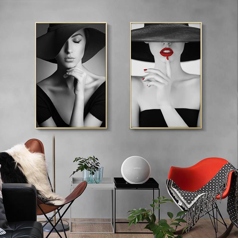 北欧风格玄关装饰画红唇美女人物艺术壁画酒店公寓民宿样板房挂画图片