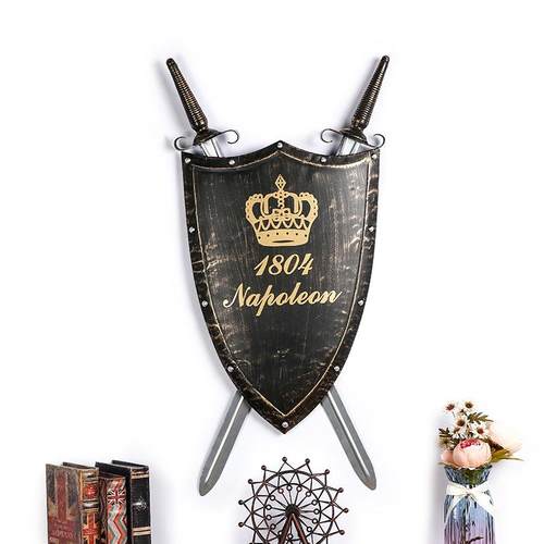 中世纪古罗马铁艺盾牌壁挂 宝剑装饰酒吧ktv网吧墙壁挂件拍摄道具