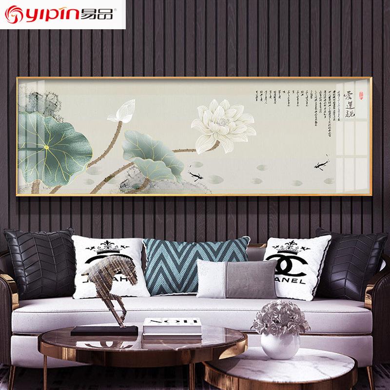 现代轻奢卧室挂画酒店民宿背景墙客厅抽象荷花鱼图床头装饰画图片