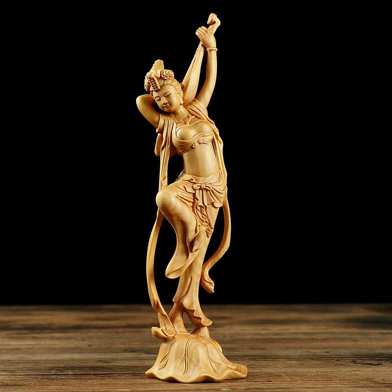 黄杨木摆件敦煌飞天四音美女实木人物客厅装饰创意刻工艺
