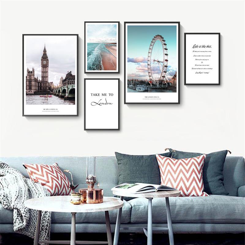简约北欧组合装饰画伦敦风景摩天轮大本钟酒店公寓民宿挂画内框画