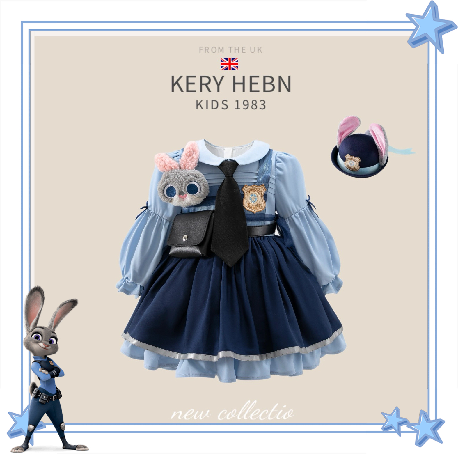 KeryHebn女童朱迪兔子警官连衣裙秋冬小女孩cos洛丽塔蓬蓬裙万圣