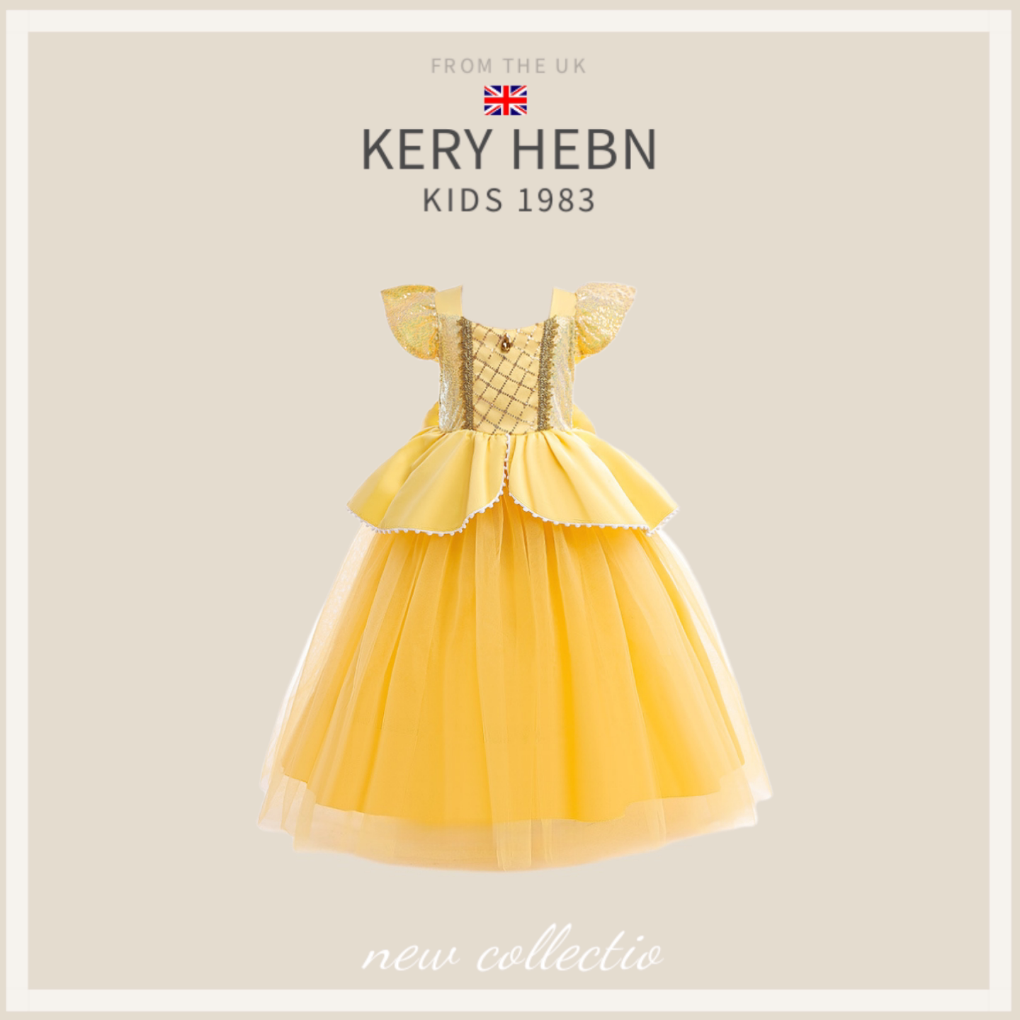 KeryHebn美女与野兽贝儿公主裙女童礼服裙迪士尼公主连衣裙演出服