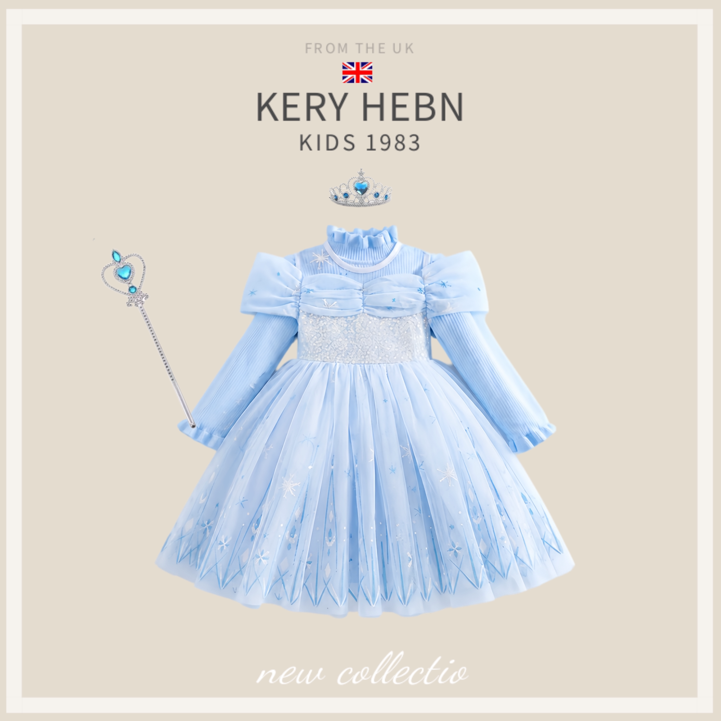 KeryHebn女童秋装新款爱莎公主裙子毛衣裙子两件套艾莎连衣裙生日
