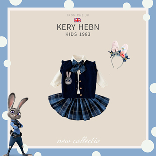 KeryHebn女童秋冬学院风套装 百褶裙儿童朱迪制服兔子警官 针织开衫