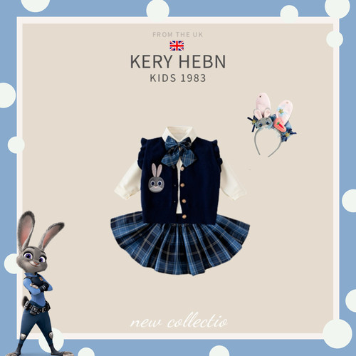 KeryHebn女童秋冬学院风套装针织开衫百褶裙儿童朱迪制服兔子警官