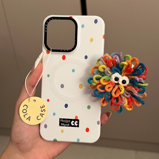 恶搞彩色毛绒怪兽适用iPhone17promax新款 14p小众全包防摔套 16Promax手机壳15pro磁吸支架12彩波点15简约女款