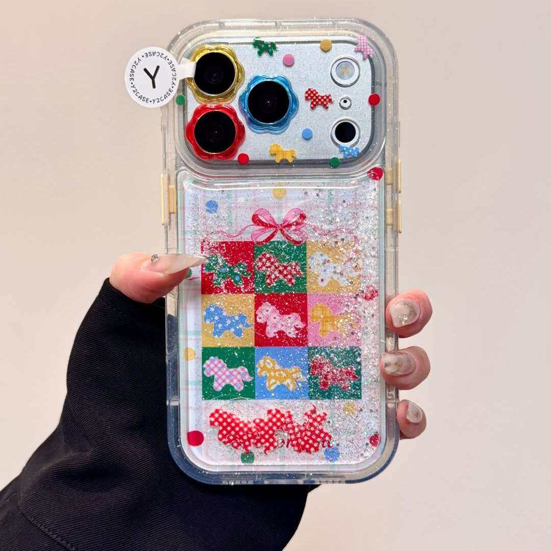 ins可爱卡通闪粉流沙宫格彩色小马适用iPhone17Promax手机壳苹果16Promax马年新款15pro创意14少女心17保护套,3C数码配件,手机保护套/壳,淘宝优惠券,粉丝福利购,淘宝优惠卷