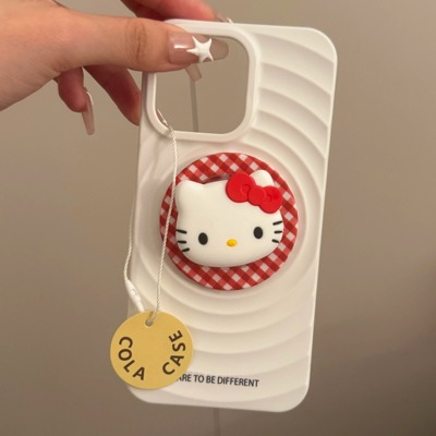 ins风纯色波漾立体小猫磁吸支架苹果17promax新款iPhone16promax波漾手机壳15pro少女心14全包13简约17保护套