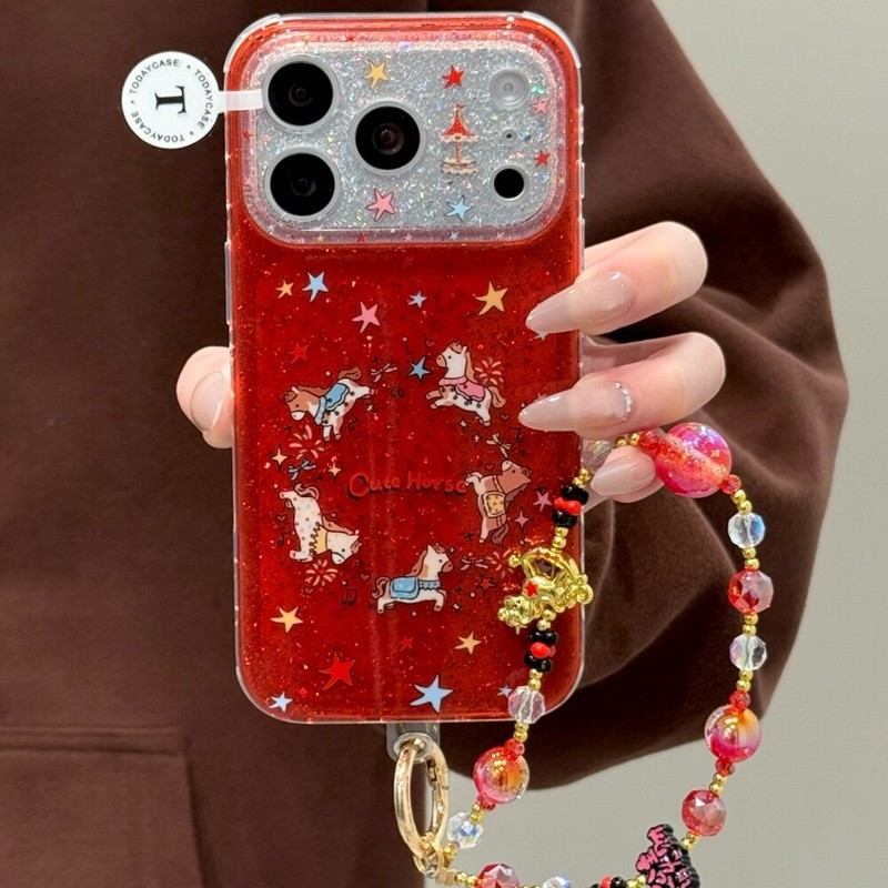 新年红底亮片星星围圈小马适用苹果17promax新款iPhone16promax手机壳17少女14Pro喜庆13可爱卡通15Pro保护套,3C数码配件,手机保护套/壳,淘宝优惠券,粉丝福利购,淘宝优惠卷