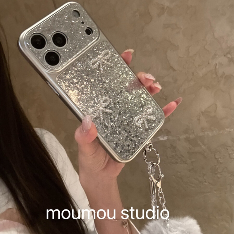 ins高级感银色碎钻立体蝴蝶结适用苹果17promax新款iPhone16promax手机壳14Pro创意17超仙15pm少女心13保护套