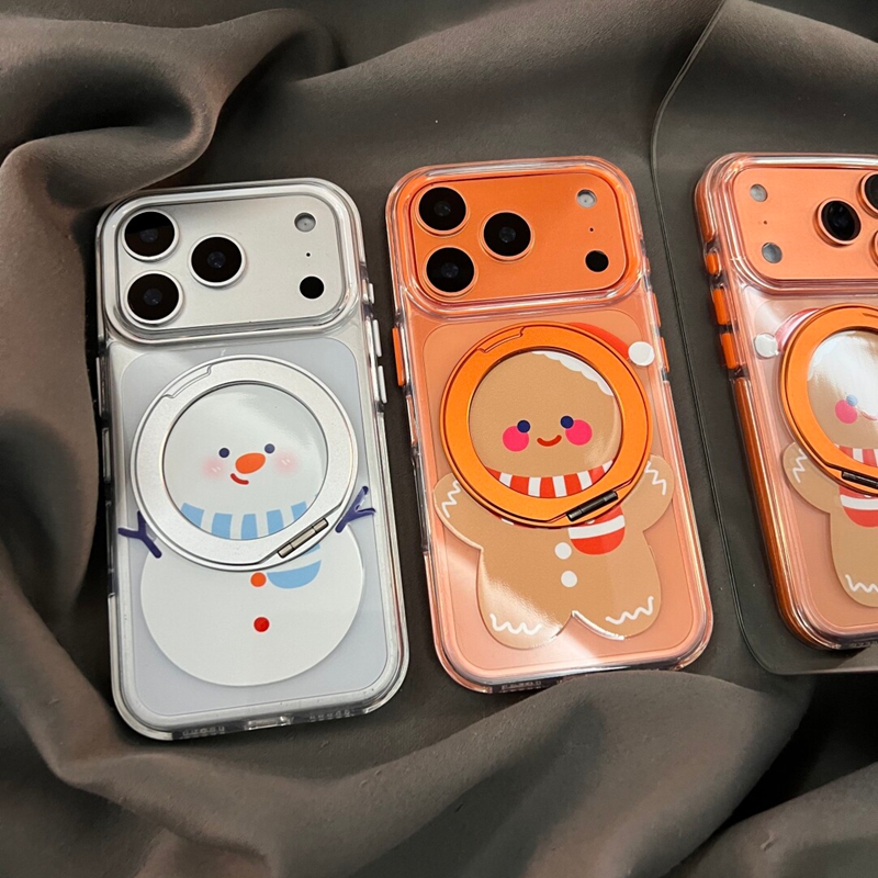 卡通姜饼人红鼻雪人一体式旋转折叠支架适用苹果17promax新款iPhone16promax手机壳15趣味17可爱14情侣保护套