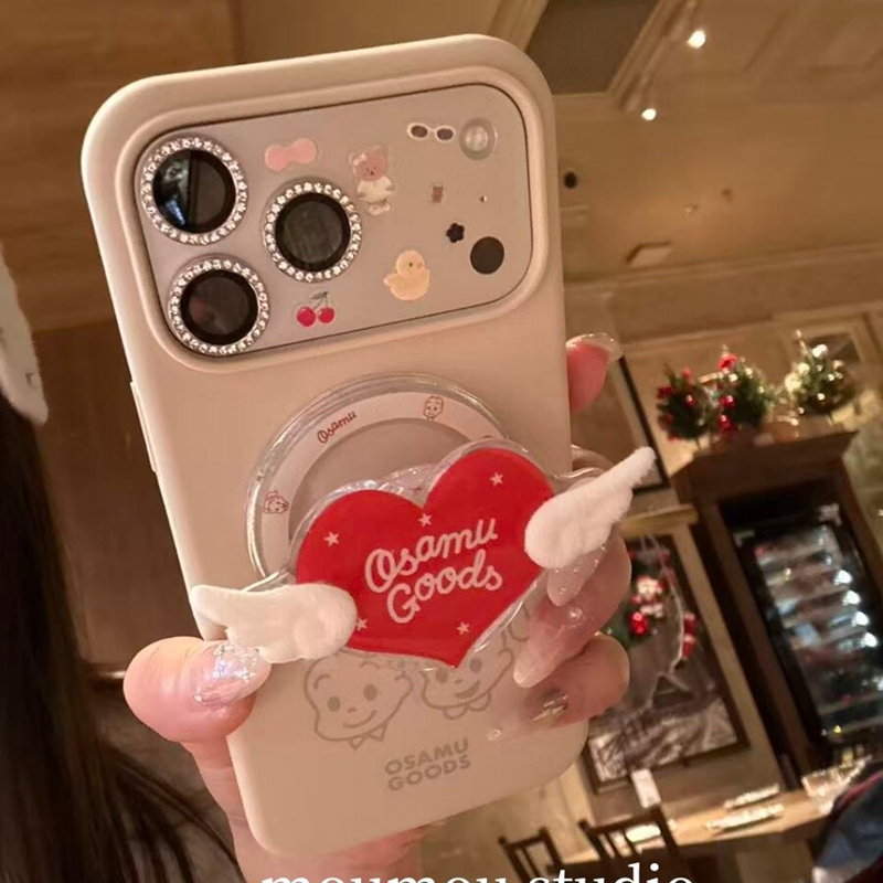 卡通田原治女孩红爱心翅膀磁吸支架适用苹果17promax新款iPhone16promax手机壳17创意14可爱15pm少女13保护套