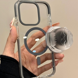 黑芝麻透明水晶晶夹心鲷鱼烧磁吸支架适用iPhone16ProMax手机壳15promax透明新款13少女小众14创意全包保护套