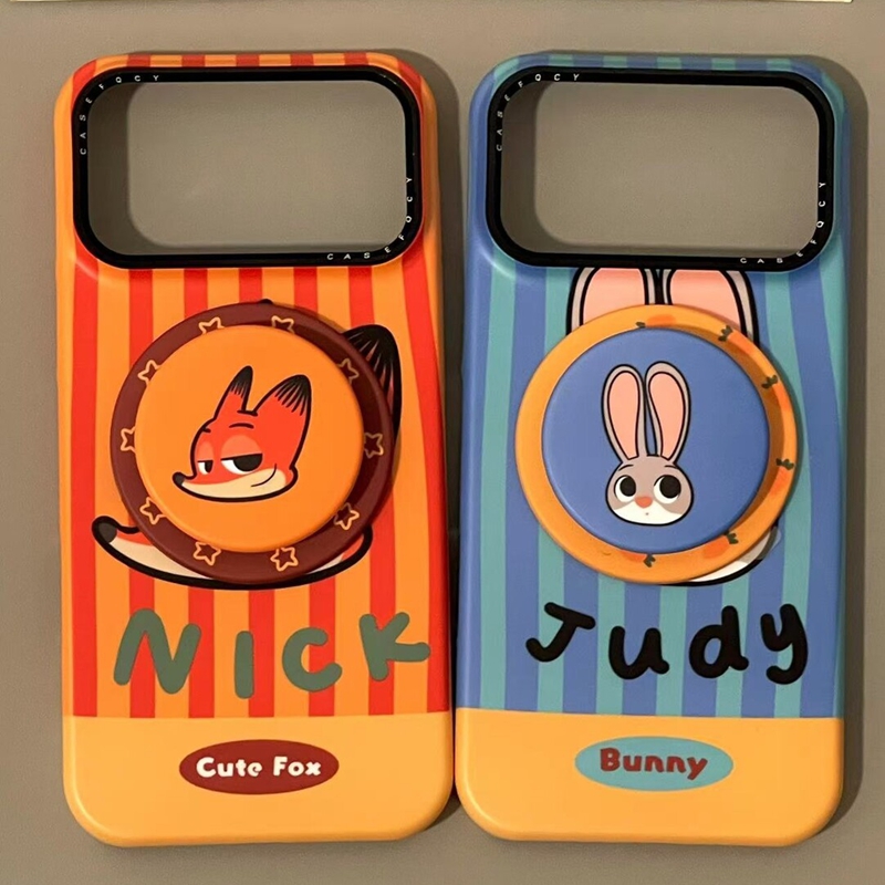 童趣可爱条纹朱迪兔狐尼克磁吸支架适用苹果17promax新款iPhone16promax手机壳17趣味13卡通15pm情侣14保护套