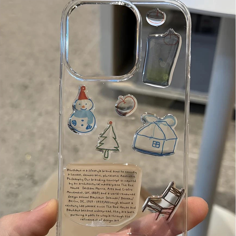 雪人滴胶diy贴纸透明壳适用苹果15promax新款趣味iPhone16promax手机壳14卡通可爱13少女15简约16p全包防摔套