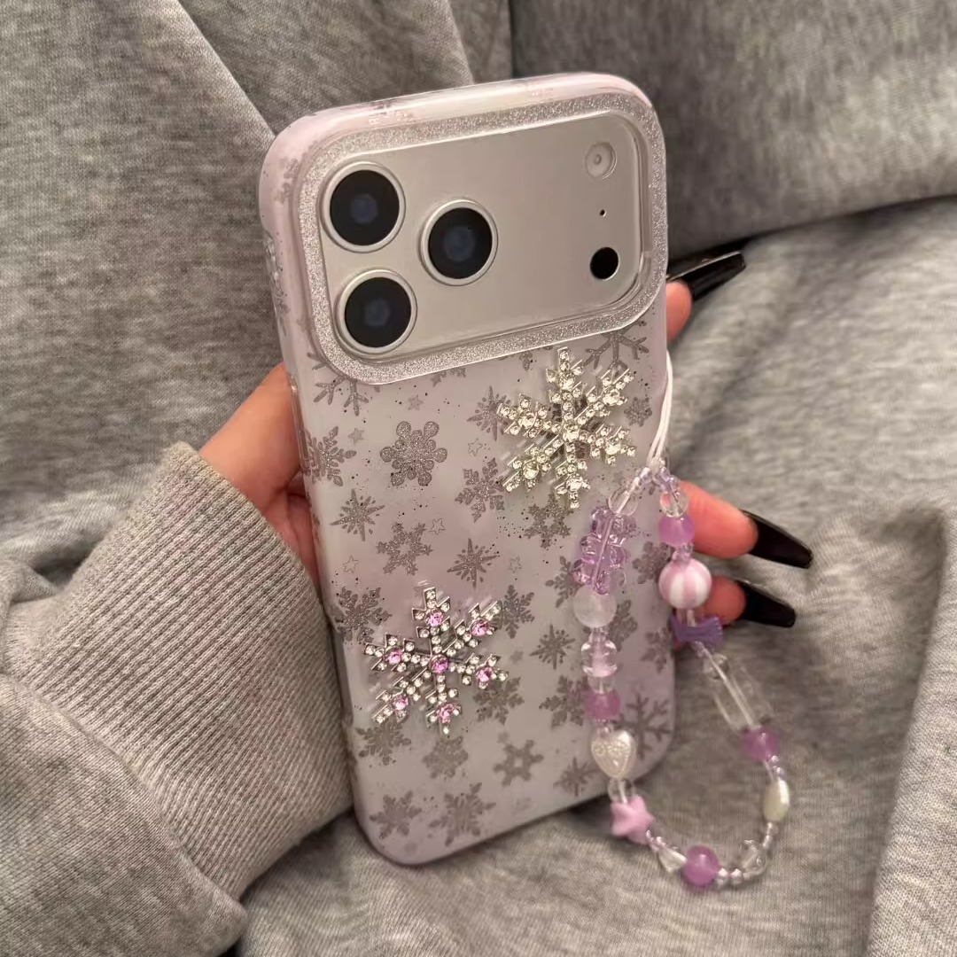 晕染紫色闪粉雪花立体雪花适用苹果17promax新款iPhone16promax手机壳17不撞壳14高级感15promax创意13保护套