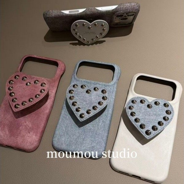 秋冬半包牛仔铆钉爱心支架适用iphone17promax新款苹果