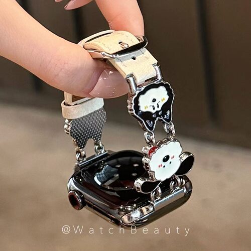 可爱小狗金属拼皮质10手表表带适用小米89pro红米watch65华为fit4