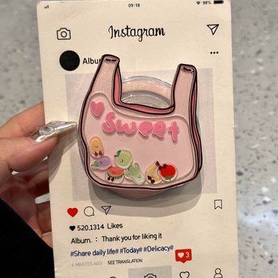 卡通可爱趣味粉嫩的蔬菜购物袋磁吸气囊手机支架新款便捷拆卸折叠伸缩旋转气垫吸附追剧支撑座个性潮流少女款