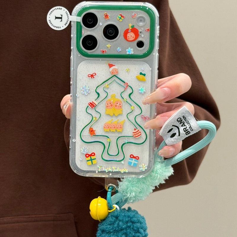 韩系闪粉鎏金线条星星人圣诞树适用苹果17promax新款iPhone16promax手机壳15pm创意17卡通14可爱13透明保护套