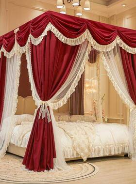 法式主杆五通双双层ZED落地床幔公遮蚊帐卧室3开门1.光8宫廷加粗